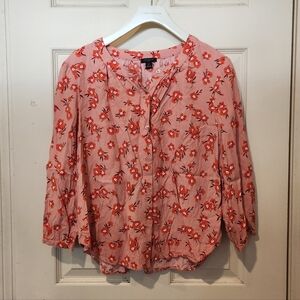 Ann taylor pink floral long sleeves blouse